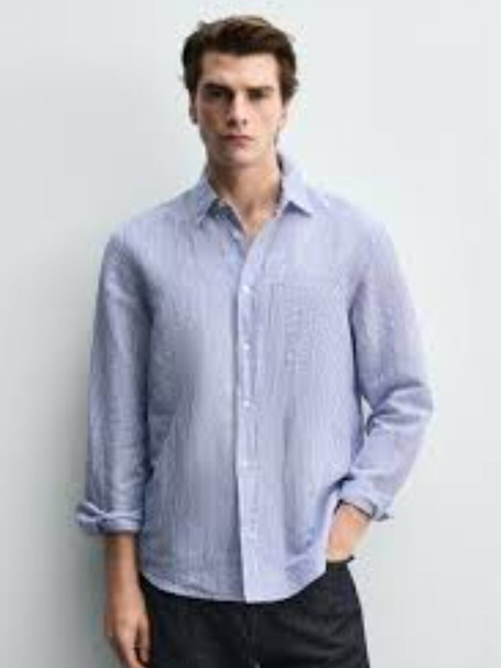 Zara Linen and Cotton Striped Blue and White Shirt